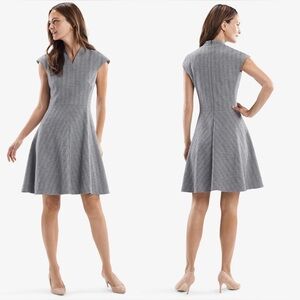 M.M.LaFleur Ruth Dress Zip Jacquard White/ Black, A-Line Cap Sleeve. Size 10